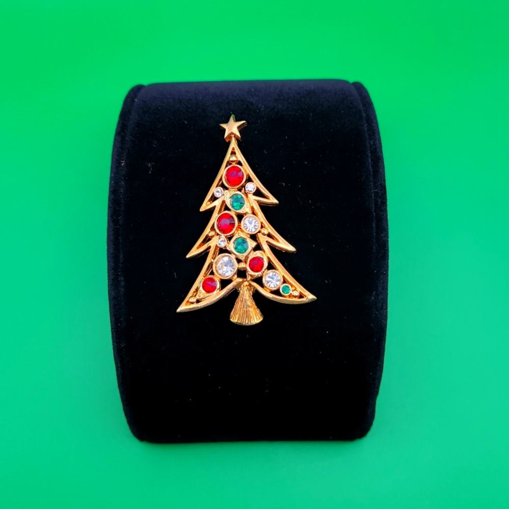 Vintage Christmas Tree with Rinestones  Brooch